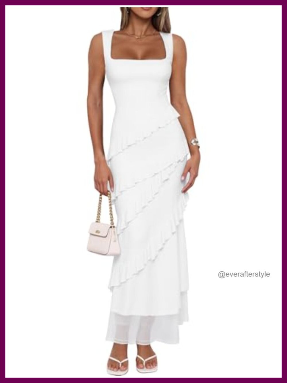 HOCILLE Women's Sexy Bodycon Sleeveless Mesh Ruffle Cocktail Maxi Dress